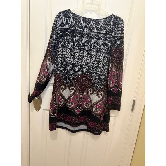 Shana K Artsy Square Neck Tunic Top Large Long Sleeve Boho Retro Vintage - Picture 4 of 4